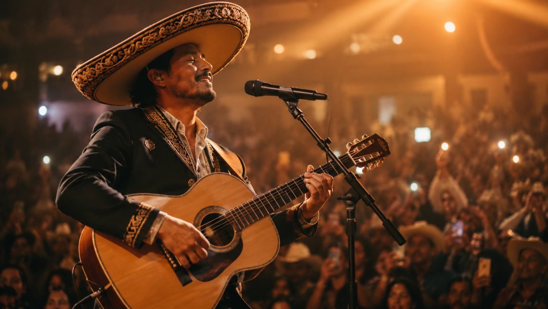 Mexican singer songwriter performing live with an acoustic guitar