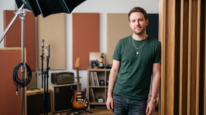 White male independent musician during an artist photography session